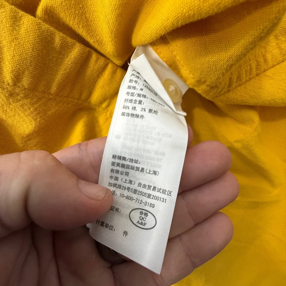 Abercrombie & Fitch Mens M Stretch Button Down Shirt Yellow Moose Logo Chamois - Picture 4 of 9